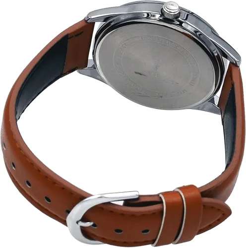 Vista 2 de Casio MTP-V005L-2B5 Reloj analógico estándar de cuero marrón marrón banda romano esfera azul