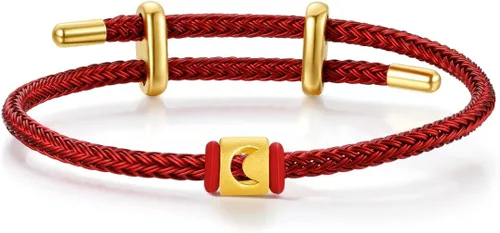 Vista 37 de ZHOU LIU FU Pulsera de Oro de 24K con Dijes de Iniciales, Pulseras Ajustables de Cadena Roja con Dijes de Letras y Corazón A-Z, Brazalete Apilable