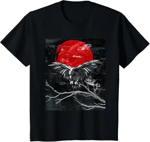 Vista 73 de Red Moon Raven - Camiseta japonesa de cuervo negro, Negro, S
