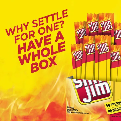 Vista 4 de Slim Jim - Palitos de carne seca ahumada, sabor original, 0.28 onzas, 14