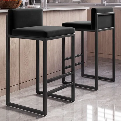 Vista 9 de Juego de 1/2 taburetes de bar, sillas de bar tapizadas de terciopelo con reposapiés, taburetes de encimera de cocina, marco de hierro de metal negro