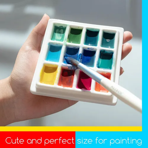 Vista 5 de MEEDEN Paleta de acuarela de cerámica con tapa, bandeja de mezcla de porcelana blanca de 12 pocillos, paleta de pintura para artista con tapa