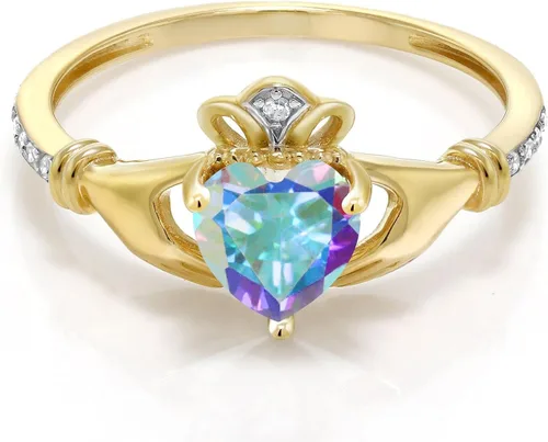 Vista 61 de Gem Stone King Anillo de compromiso claddagh celta irlandés de oro amarillo de 10 quilates con piedra preciosa en forma de corazón de 0.236 in