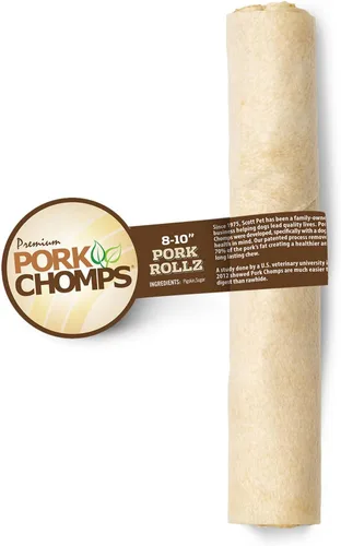Vista 7 de Pork Chomps Masticable de piel de cerdo horneada para perros, rollo de 8 pulgadas, 1 unidad (paquete de 3)