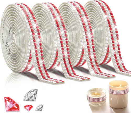 Vista 9 de 4 rollos de cinta autoadhesiva con diamantes de imitación y cristal Bling con tiras adhesivas de 2 mm para manualidades, bodas, cumpleaños, fiestas