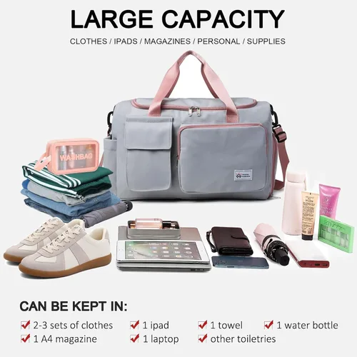 Vista 258 de Pequeña bolsa de gimnasio para mujer, bolsa de viaje con compartimento para zapatos