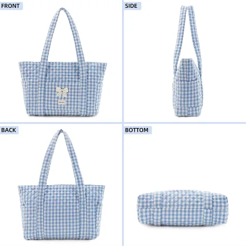 Vista 8 de Two Sets of Quilted Gingham Tote BagsBlack&Blue