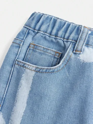 Vista 5 de Floerns Jeans de mezclilla de pierna recta rasgados con cintura elástica para niñas