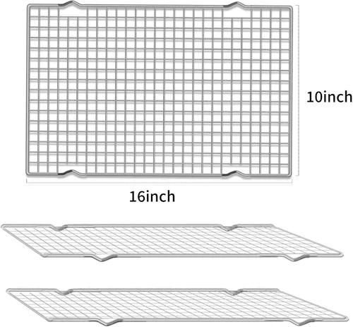 Vista 5 de UOUYOO Rejilla de enfriamiento para hornear, juego de 2 unidades de acero inoxidable, 16 x 10 pulgadas, para horno, rejilla segura para horno, asar