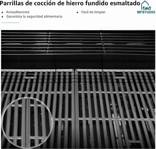Vista 4 de MFSTUDIO - Parrilla de gas para barbacoa de acero inoxidable de 4 quemadores con quemador lateral, color azul