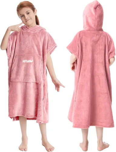 Vista 10 de Hiturbo Toalla de cambio de toalla para niños: toallas de baño de felpa suave, sudadera con capucha cálida de forro polar coral, poncho de surf