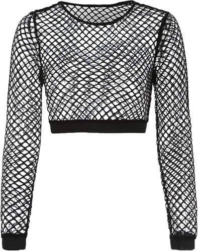 Vista 4 de Nihsatin - Blusa de manga larga, con malla de rejilla elástica, transparente