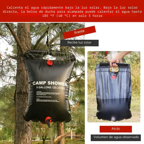 Vista 3 de DkOvn Bolsa de ducha solar, 5 galones/20L, bolsa de ducha para camping portátil con manguera extraíble y cabezal de ducha con interruptor