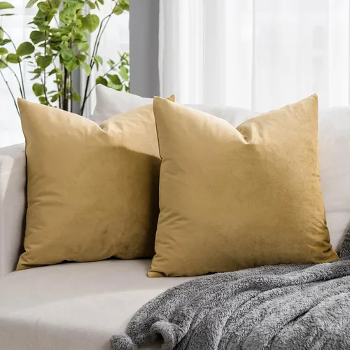 Vista 36 de Juego de 2 fundas de almohada decorativas de terciopelo de 14 x 14 pulgadas con cremallera, fundas de cojín cuadradas suaves y lisas de lujo