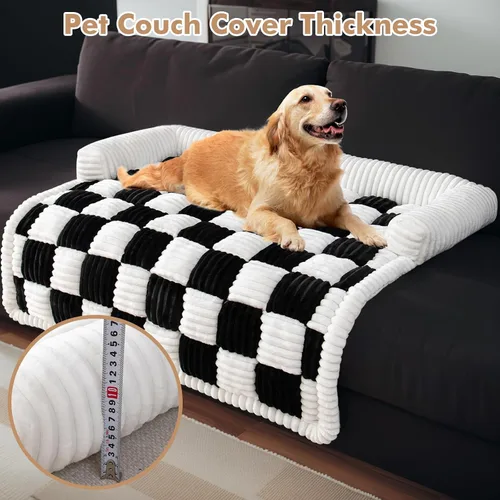 Vista 5 de LiveGo Fundas mullidas para sofá para mascotas, funda de sofá mullida, funda de sofá mullida color crema, cuadrada, a cuadros, alfombra de felpa