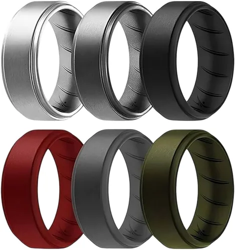 Vista 7 de ROQ Anillo de boda de goma de silicona para hombre, ajuste cómodo, anillo de boda para hombre, duradero, anillo de compromiso de goma transpirable