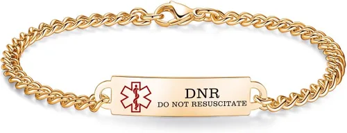 Vista 111 de Pulseras de identificación de alerta médica de 6.5 "-8.5" para mujeres, pulseras de emergencia médica de acero inoxidable, grabado gratuito