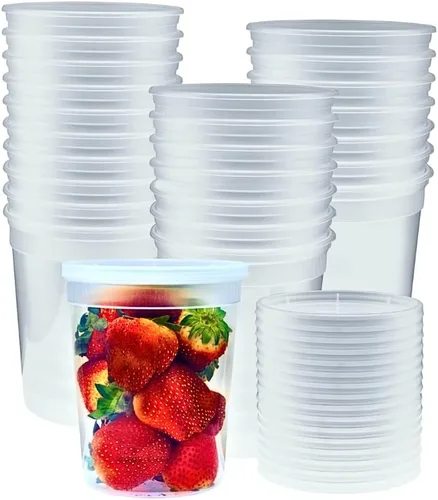 Vista 8 de Green Direct Contenedores de delicatessen con tapas, combo de almuerzo de plástico desechable 60 juegos, 20 8 onzas y 20 16 onzas y 20 32 oz.