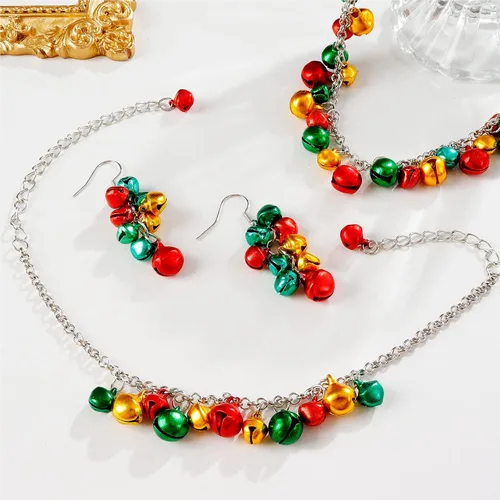 Vista 7 de Long tiantian Collar de Navidad para mujer, aretes de Navidad para niñas, collar de X-Mas, conjunto de aretes de cascabel, collar de bulbo