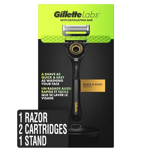 Vista 9 de Gillette Labs con barra exfoliante de Gillette para set de maquinilla de afeitar para hombre, 1 gancho de ducha, mango, 2 recambios de hoja