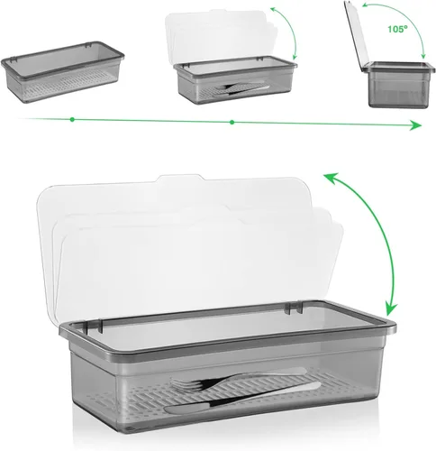 Vista 3 de Tofficu Soporte de plástico para palillos con tapa y drenaje, organizador de utensilios negro para encimera de cocina, 10.62 x 4.52 x 2.63 pulgadas