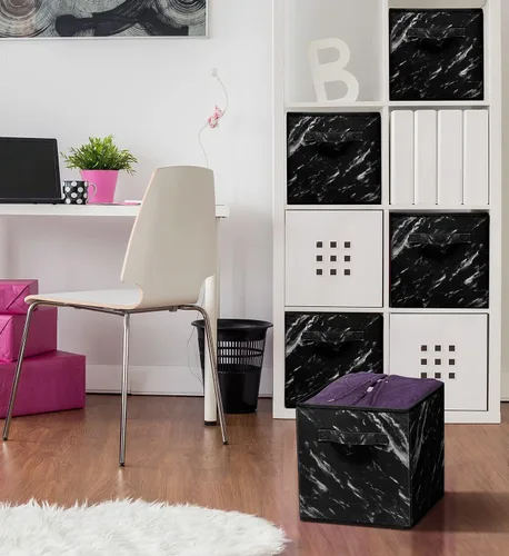 Vista 8 de Sorbus Cubos de almacenamiento de tela plegables – Cestas de organización plegables de 11 pulgadas con asa – 4 canicas negras para despensa Negro