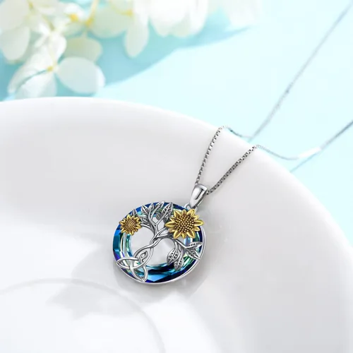 Vista 2 de Sunflower Necklace 925 Sterling Silver with CrystalCrossTree of Life Necklace Sunflower Pendant Jewelry Gifts for Women Girls Mom Wife