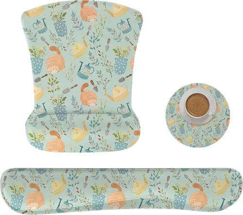 Vista 9 de Juego de alfombrillas ergonómicas de espuma viscoelástica para teclado y mouse con soporte para reposamuñecas, cojín antideslizante para la muñeca