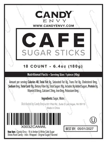 Vista 2 de Candy Envy - Palitos de azúcar de café ámbar y blanco mini caramelo de roca - 18 golosinas envueltas individualmente - Agitadores de café originales