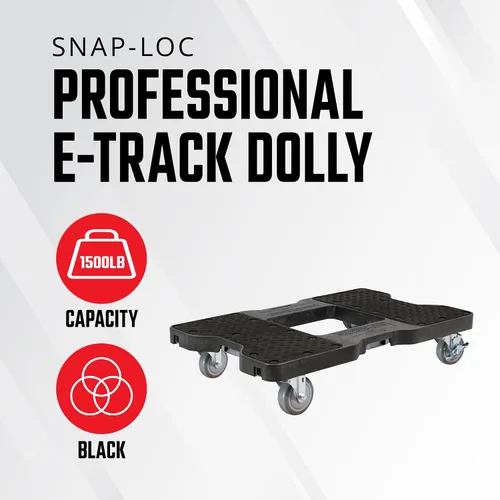 Vista 2 de Plataforma móvil Snap-Loc negra (EE.UU) con 1500 lb de capacidad, estructura de acero, ruedas de 4” y correa de sujeción opcional