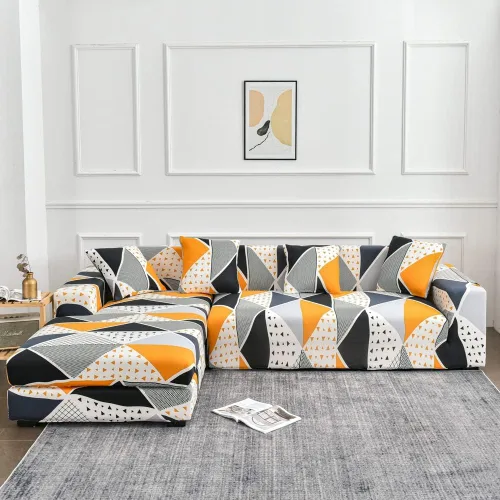 Vista 14 de LiveGo Funda de sofá en forma de L, 2 piezas, elástica y elástica de 3 plazas, protector de muebles con 4 fundas de almohada para sala de estar
