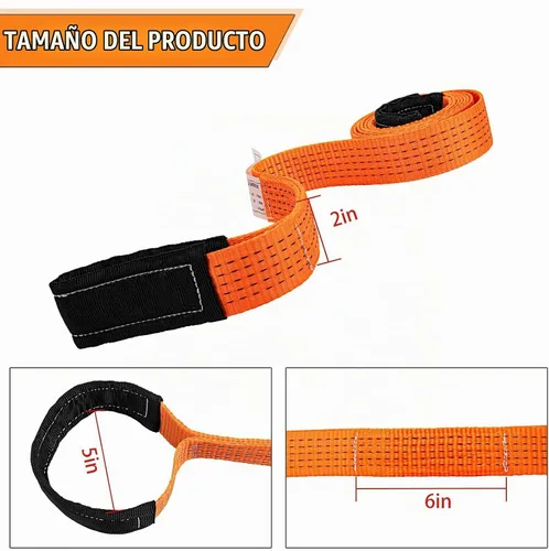 Vista 2 de 2 piezas de 2" x 10 pies de correa de eslinga de elevación de nylon resistente, capacidad de 15000 lb, correa de amarre plana súper resistente