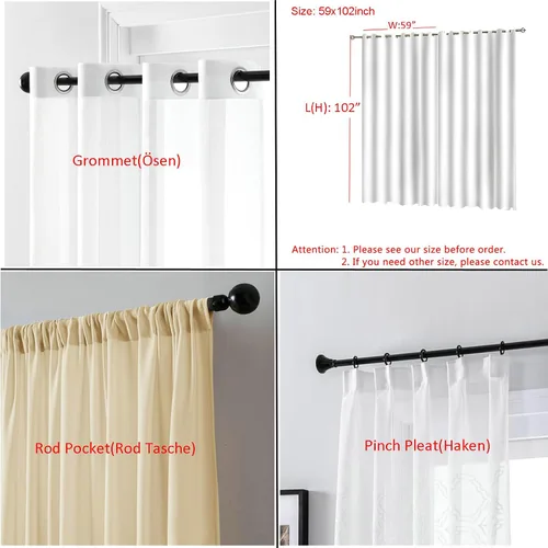 Vista 4 de Cortinas transparentes con ojales, de poliéster blanco, 42 x 63 pulgadas, para sala de estar, juego de 2 paneles de cortinas transparentes