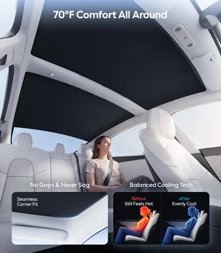 Vista 4 de Wigoo Para Tesla Model 3 Accesorios Parasol techo, Interior Negro