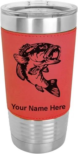 Vista 18 de LaserGram Vaso aislado al vacío de 20 onzas, pez bajo, grabado personalizado incluido (piel sintética, estilo béisbol)