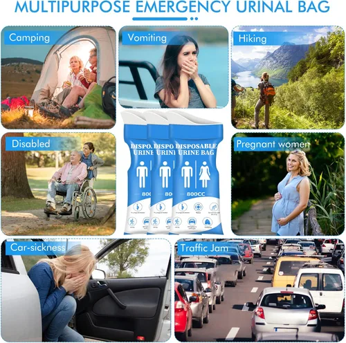 Vista 2 de DIBBATU Bolsa de orina desechable, 12/24 bolsas de orina para viajes para mujeres/hombres, bolsa de urinario portátil de emergencia de 27.1 fl oz