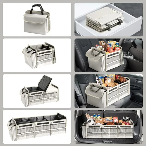 Vista 2 de Organizador de maletero de automóvil con bolsa térmica aislada a prueba de fugas, 4 en 1, organizador de almacenamiento portátil impermeable