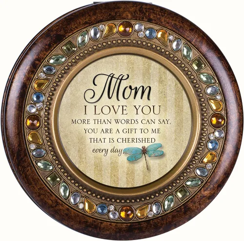 Vista 2 de Cottage Garden Mom Love You Cherished Gift Amber Earth Tone Joyero Caja de música reproduce el viento debajo de mis alas