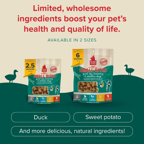 Vista 4 de Plato Pet Treats - Golosinas secas al aire para perros, carne y pato reales del tamaño de un bocado, sin granos y alto contenido de proteínas