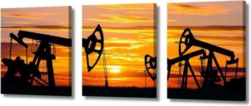 Vista 16 de TUMOVO Bombas de aceite en la puesta de sol para dormitorio, industria de petróleo y gas, pinturas de pared de 3 piezas de arte de pared de petróleo