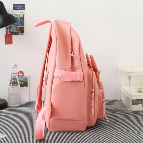 Vista 6 de Mochila kawaii 5 bolsas de dibujos animados anime, mochila de viaje antirrobo kawaii de 16 pulgadas, regalos de nuevo semestre, Rosado
