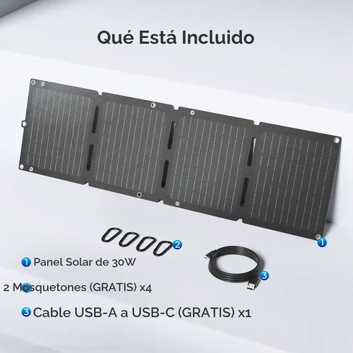 Vista 8 de Renogy Paneles solares, cargador de panel solar portátil de 30W, carga rápida para iPhone, iPad, tabletas, portátil, banco de energía, con puertos
