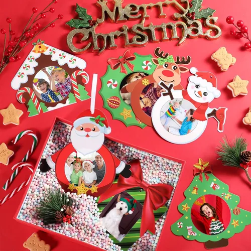 Vista 7 de Chinco 20 marcos de fotos de Navidad, decoración de árbol de Navidad, kit de manualidades para casa de jengibre, marco de fotos de Navidad