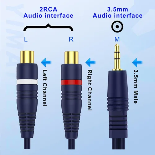 Vista 4 de Cable divisor RCA Y macho a hembra, cable de extensión de audio AV Jack de 0.138 in, conector de cincha chapado en oro de 24 quilates
