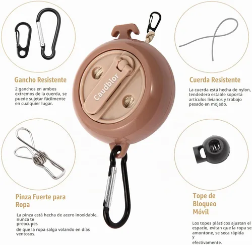 Vista 2 de Tendedero portátil de viaje, línea de ropa de camping de 33 pies con pinzas