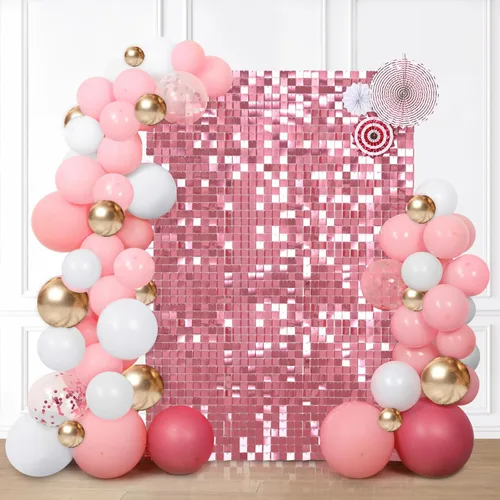 Vista 17 de 12 paneles cuadrados de lentejuelas brillantes para pared color azul claro (Baby Blue) telón de fondo decorativo para fiestas de bodas