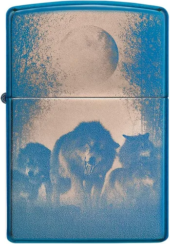 Vista 21 de Encendedores Zippo Lobo Armadura Negro Hielo Lobo Luna Diseño
