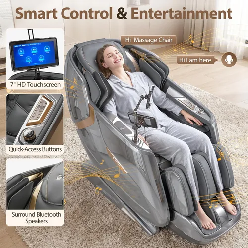 Vista 9 de Silla de masaje 4D de cuerpo completo, reclinable, gravedad cero Plateado