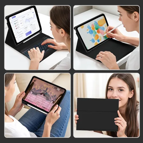 Vista 8 de Funda de teclado para Samsung Galaxy Tab A8 10.5 pulgadas - 7 colores retroiluminados cubierta de teclado y mouse (negro)