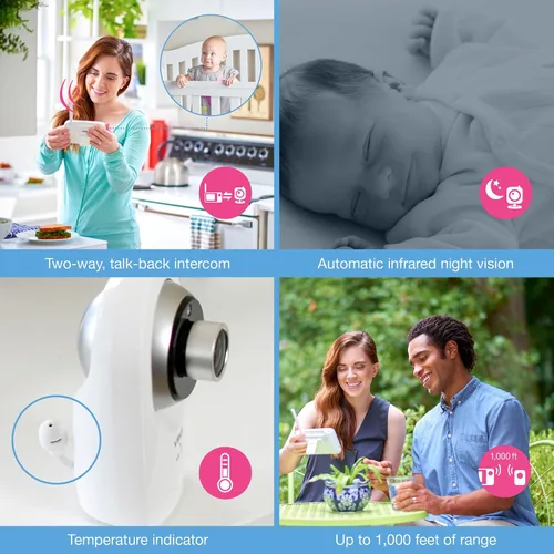 Vista 4 de VTech VM351-2 Monitor de video para bebés con lente óptica gran angular intercambiable y lente óptica estándar, 720p